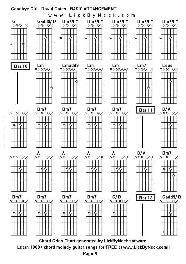 Chord Grids Chart of chord melody fingerstyle guitar song-Goodbye Girl - David Gates - BASIC ARRANGEMENT,generated by LickByNeck software.